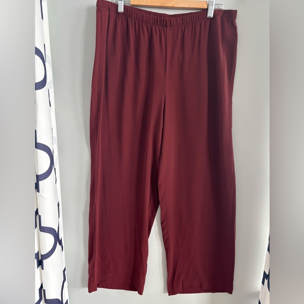 NWT Eileen Fisher silk georgette crepe straight pants large Redwood - Picture 2 of 8